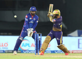 DK tries a reverse sweep but is hit on the pad. Picture Source: Twitter @IPL