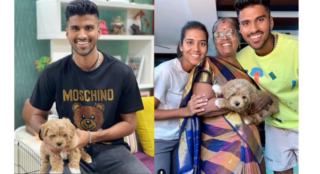 Washington Sunder with his pet dog Gabba: Photo: Washington Sundar Instagram Photo: Washington Sundar Instagram