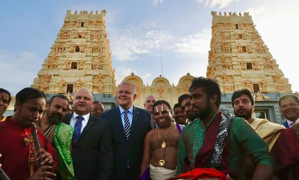PM Scott Morrison at Siva Vishnu Temple, Melbourne; Picture Source: Facebook @SCOMO PM Scott Morrison at Siva Vishnu Temple, Melbourne; Picture Source: Facebook @SCOMO