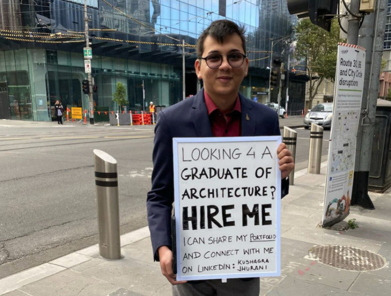 Standing with ‘Hire me’ sign outside Melbourne train station lands Indian-origin graduate a job