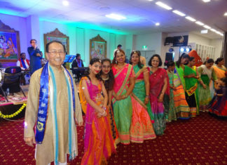 Indian Diaspora and Hybridity: Where do I fit? The dance teacher, Sonar Chand Ngangom, with ladies elegantly dressed for Garba; Picture Source: Supplied