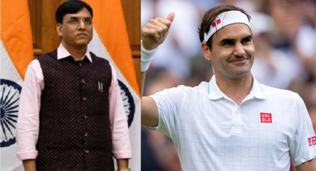 Indian Health Minister Mansukh Mandaviya an Tennis Star Roger Federer