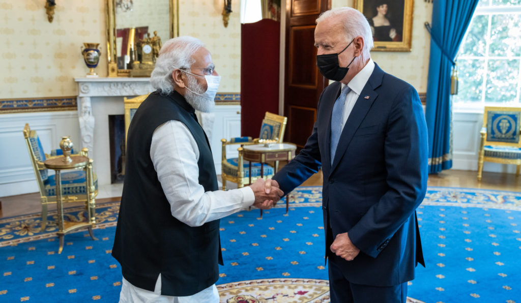Indian PM Narendra Modi meets US President Joe Biden; Picture Source: Twitter @POTOUS