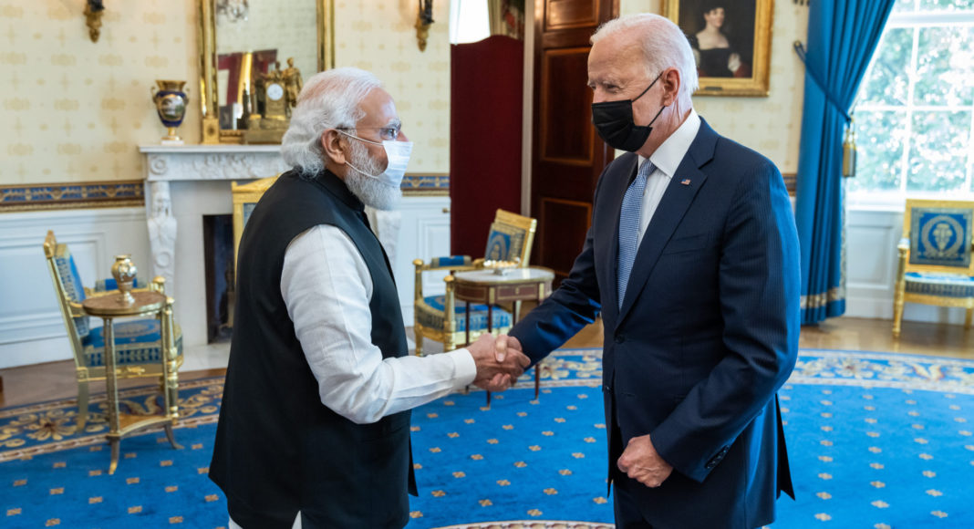 Indian PM Narendra Modi meets US President Joe Biden; Picture Source: Twitter @POTOUS