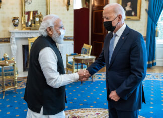 Indian PM Narendra Modi meets US President Joe Biden; Picture Source: Twitter @POTOUS
