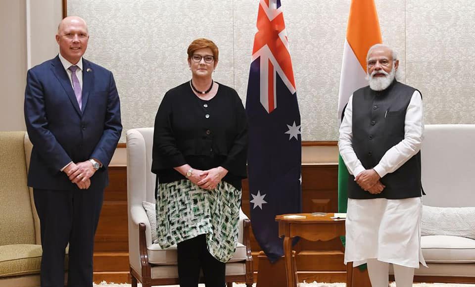 Indian PM Narendra Modi meets Australian FM Marise Payne and Defence Minister Peter Dutton; Picture Source; @PIB