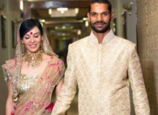 Shikhar Dhawan and Aesha Mukerji at their wedding; Picture Source: @Facebook
