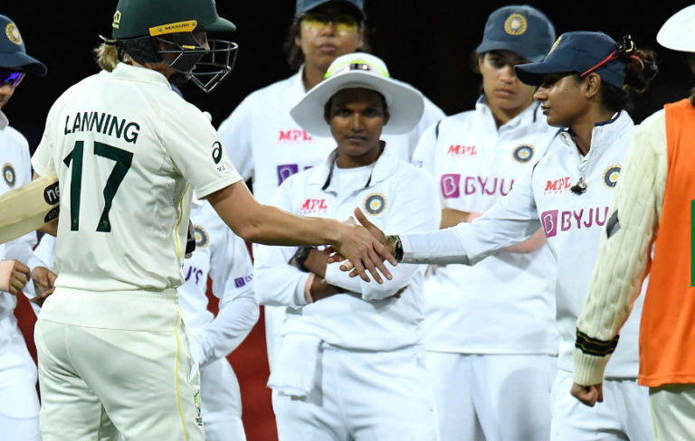 The Pink-ball Test: Dominant Indian girls shake hand with Australian Captain Lanning to end it in a draw