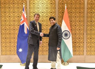 Australia's Trade Minister Dan Tehan and his Indian counterpart Union Commerce and Industry Minister Piyush Goyal; Picture Source @PIB