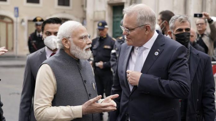 PM Scott Morrison and Indian PM Narendra Modi in Chat: Picture Source: @PIB