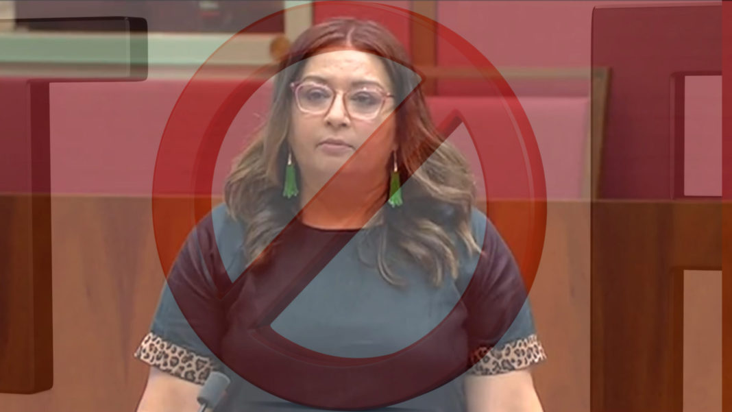 Greens Senator Mehreen Faruqi; Picture Source: Screenshot Paliamentry Debate