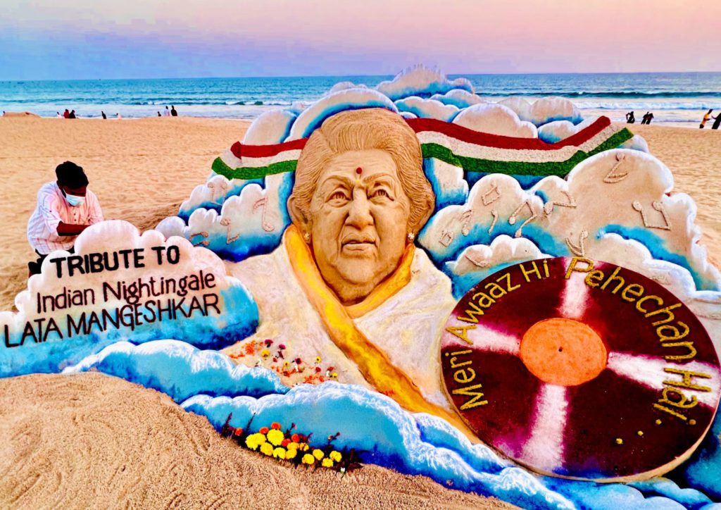 'She will live in our hearts through her music' as India's Nightingale Lata Mangeshkar cremated with full state honours in Mumbai 1 Tribute to Lata Mangeshkar: Image Source; @sudarsansand