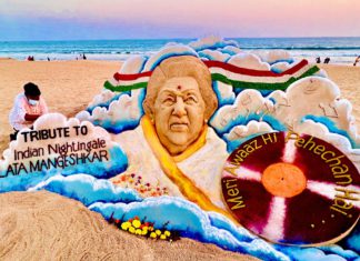 ‘She will live in our hearts through her music’ as India’s Nightingale Lata Mangeshkar cremated with full state honours in Mumbai Tribute to Lata Mangeshkar: Image Source; @sudarsansand