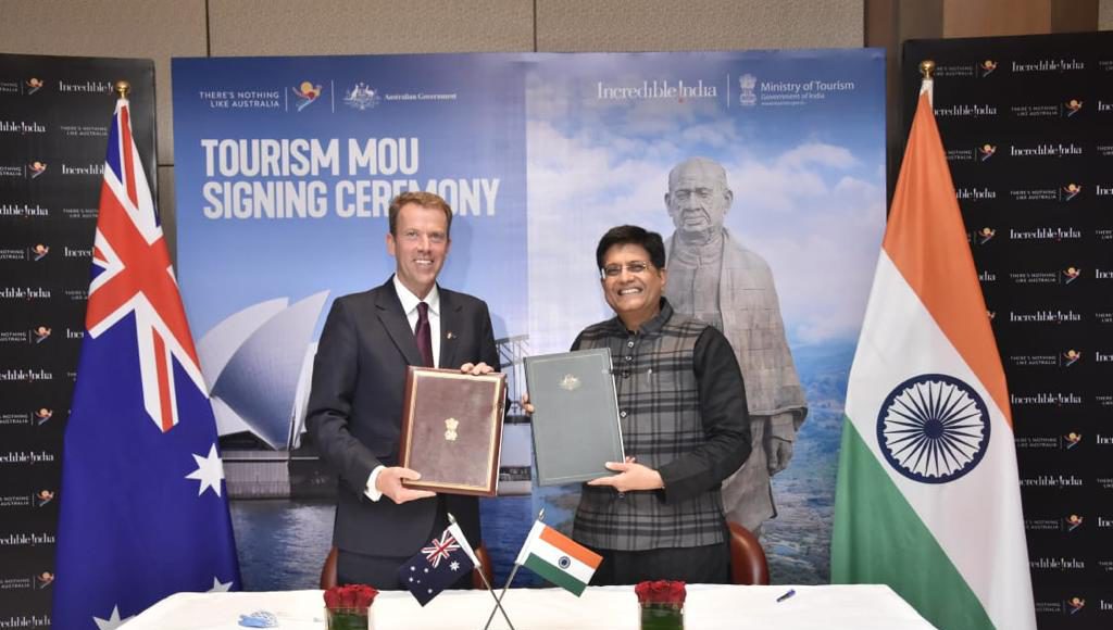 Piyush Goyal, Minister of Commerce & Industry, Consumer Affairs, Food & Public Distribution and Textiles and Australia's Dan Tehan MP, Minister of Trade, Tourism and Investment; Image Source: @PIB