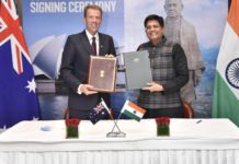 Piyush Goyal, Minister of Commerce & Industry, Consumer Affairs, Food & Public Distribution and Textiles and Australia's Dan Tehan MP, Minister of Trade, Tourism and Investment; Image Source: @PIB