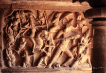 Mahishasurmardini, Mamallapuram, Tamil Nadu, seventh century CE. The theme of Goddess Durga vanquishing the demon Mahisha is one of the most popular representations of Hindu art. She represents the vigour and power, the determination and courage within us, with which we must battle the evil of our ignorance of the truth. (Image Source: Benoy K Behl)