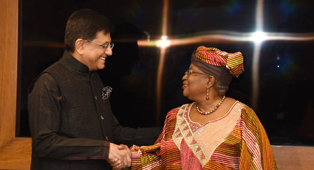 Union Minister Piyush Goyal exchanges greetings with Director-General(WTO), Ngozi Okonjo-Iweala