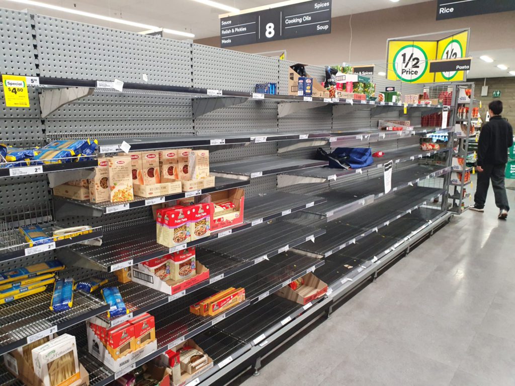 Dried pasta shelves empty in an Australian supermarket 2