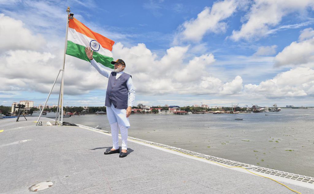 Commissioning of the first Indian indigenous aircraft carrier INS Vikrant; Image Source: @PIB
