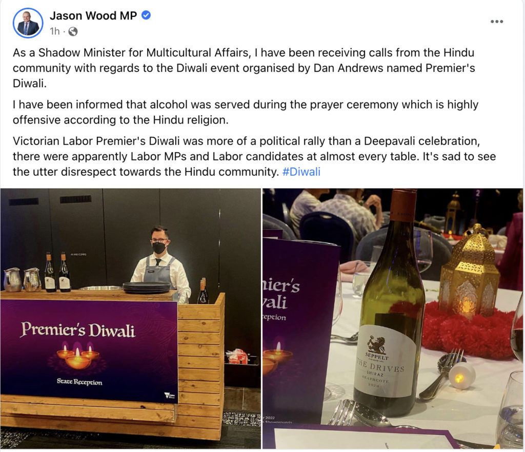 Shadow Minister Jason Wood on Victorian Premier's Diwali dinner; Image Source: The Australia Today
