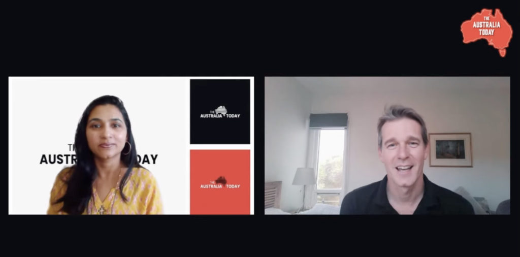 Relationship with India important as Australia recognises role in security of the region: Andrew Charlton 2 Parliamentary Friends of India Chair, Andrew Charlton talking to Pallavi Jain; Image Source: The Australia Today