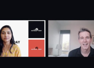 Parliamentary Friends of India Chair, Andrew Charlton talking to Pallavi Jain; Image Source: The Australia Today