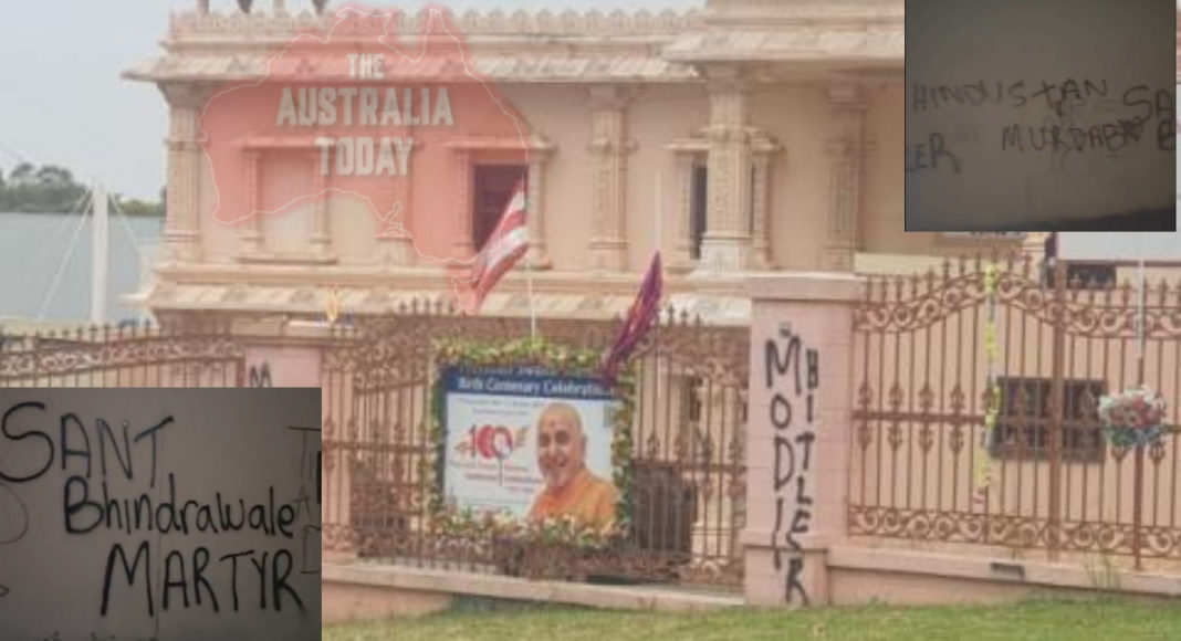 BAPS Swaminarayan Mandir in Melbourne vandalised by Khalistan Supporters; Image Source: The Australia Today