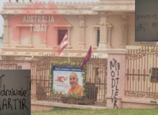 BAPS Swaminarayan Mandir in Melbourne vandalised by Khalistan Supporters; Image Source: The Australia Today