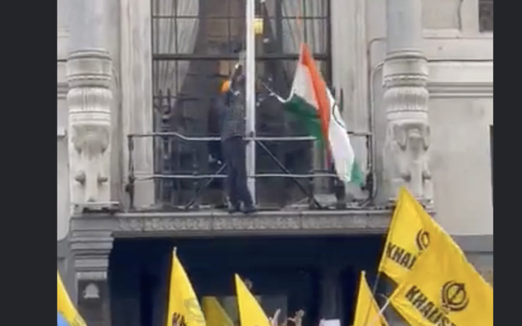 Indian High Commission vandalised by Khalistan extremists; Image Source: Screen Shot