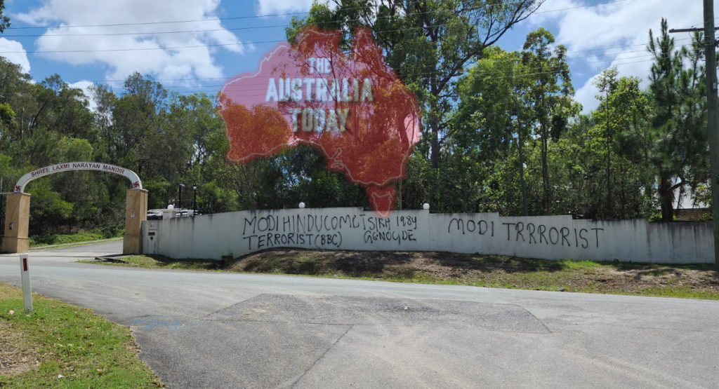 Shree Laxmi Narayan Temple vandalised by Khalistan supporters in Brisbane 1 Shree Laxmi Narayan Temple, Brisbane; Image Source: The Australia Today