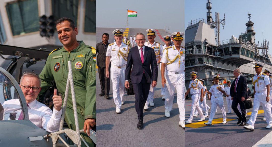 Image: PM Albanese on INS Vikrant in mUmbai (Source: Twitter)