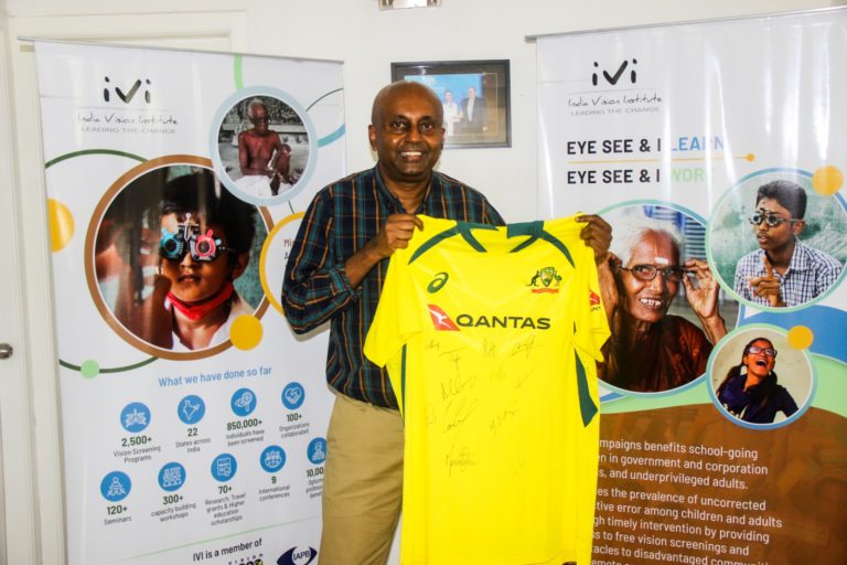 Australian cricket team donates T-shirts to fund vision screening campaign in India