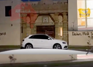 BAPS Swaminarayan Temple vandalised by Khalistan supporter; Image Source: The Australia Today