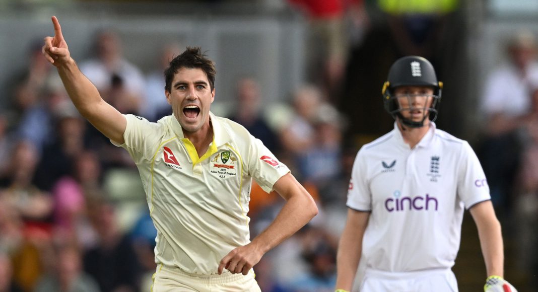 Pat cummins celebrating wicket at Ashes first test; Image Source: @Cricket Australia