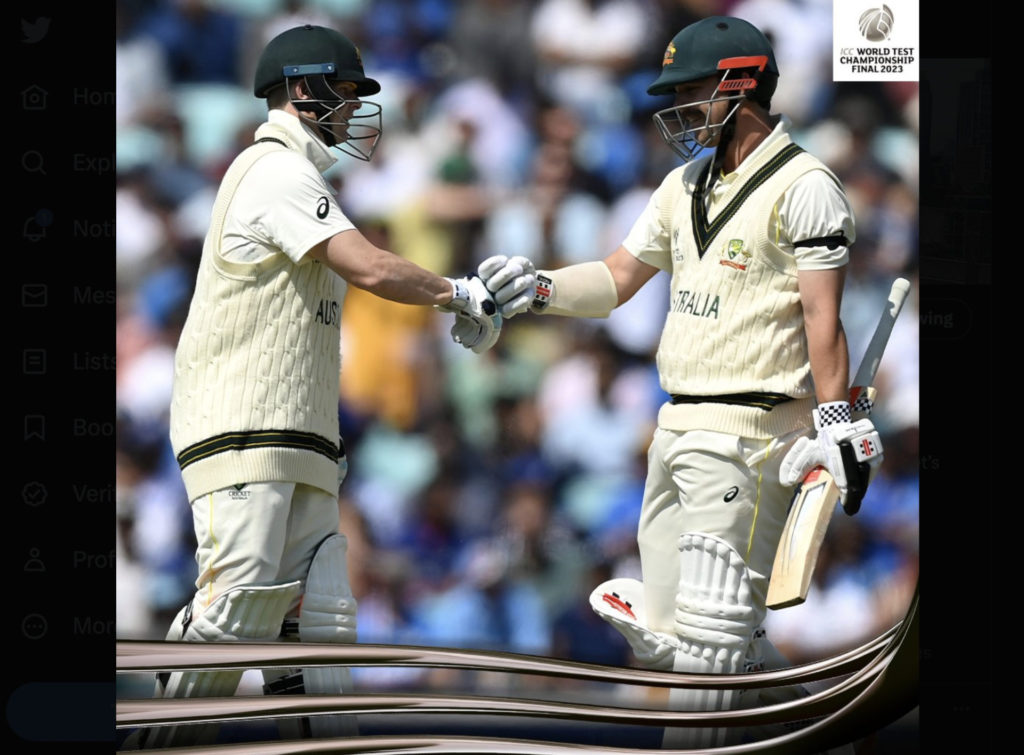 Steve Smith and Travis Head celebrating at #WTC; Image Souce: @ICC