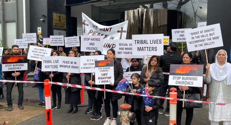 Punjabi Christians stage protest at Melbourne’s Indian Consulate against Manipur Violence