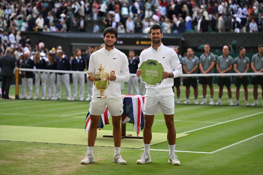 Carlos Alcaraz defeats Novak Djokovic in Wimbledon final; Image Source: Twitter @Wimbledon