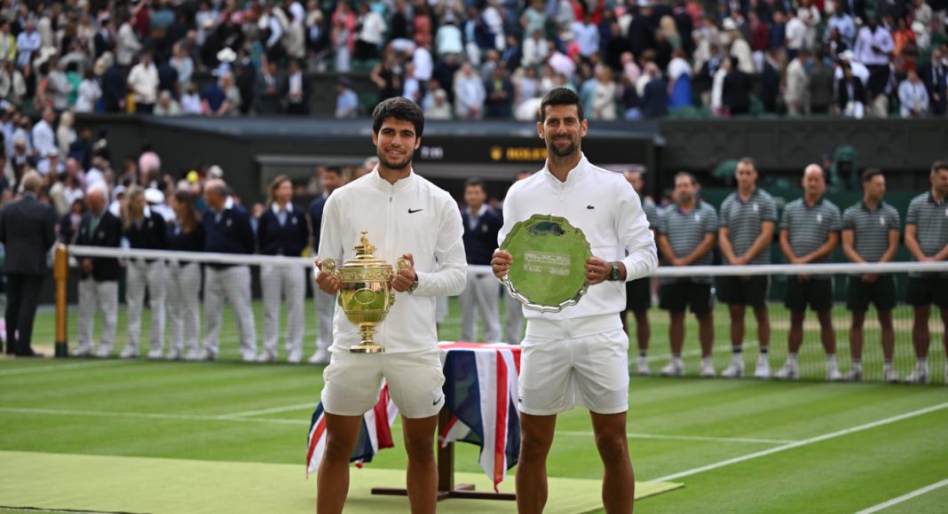 Carlos Alcaraz defeats Novak Djokovic in Wimbledon final; Image Source: Twitter @Wimbledon