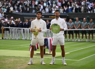 Carlos Alcaraz defeats Novak Djokovic in Wimbledon final; Image Source: Twitter @Wimbledon