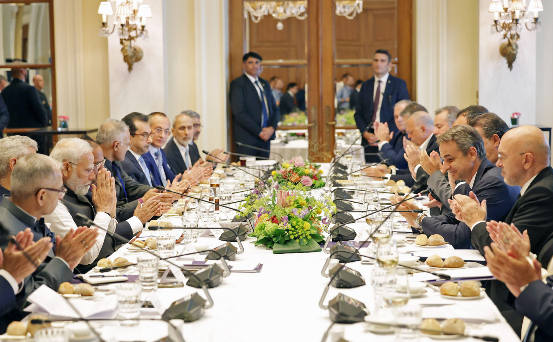 Indian Prime Minister Narendra Modi at a business lunch hosted by Prime Minister of Greece, Kyriakos Mitsotakis, in Athens on Friday. (ANI Photo)