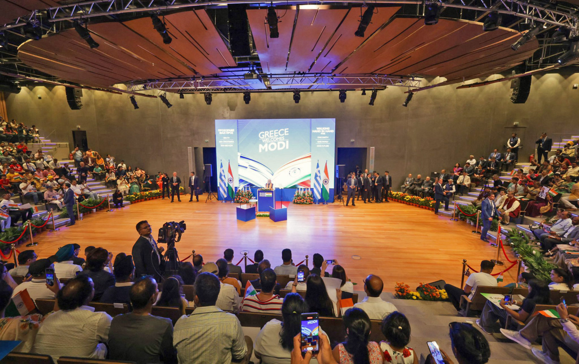 Indian Prime Minister Narendra Modi interacts with the Indian community and friends of India in Athens: Image Source: PIB