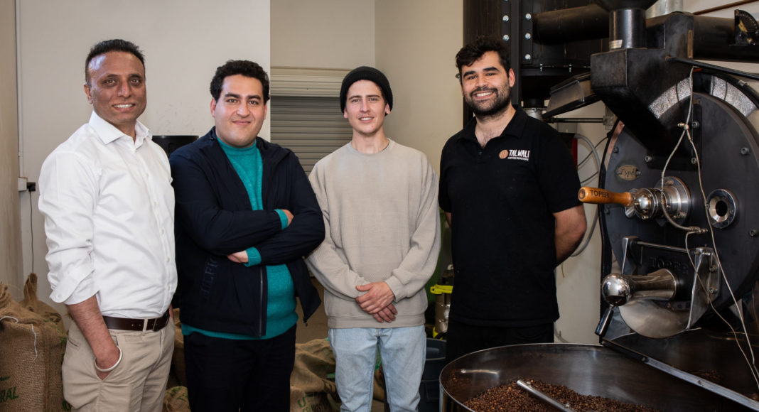 RMIT University researchers Dr Rajeev Roychand, Dr Mohammad Saberian and Dr Shannon Kilmartin-Lynch with Jordan Carter, Co-founder of the Indigenous-owned Talwali Coffee Roasters (pictured left to right). Credit: Carelle Mulawa-Richards, RMIT University RMIT University researchers Dr Rajeev Roychand, Dr Mohammad Saberian and Dr Shannon Kilmartin-Lynch with Jordan Carter, Co-founder of the Indigenous-owned Talwali Coffee Roasters (pictured left to right). Credit: Carelle Mulawa-Richards, RMIT University