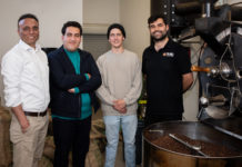 RMIT University researchers Dr Rajeev Roychand, Dr Mohammad Saberian and Dr Shannon Kilmartin-Lynch with Jordan Carter, Co-founder of the Indigenous-owned Talwali Coffee Roasters (pictured left to right). Credit: Carelle Mulawa-Richards, RMIT University