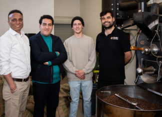 RMIT University researchers Dr Rajeev Roychand, Dr Mohammad Saberian and Dr Shannon Kilmartin-Lynch with Jordan Carter, Co-founder of the Indigenous-owned Talwali Coffee Roasters (pictured left to right). Credit: Carelle Mulawa-Richards, RMIT University