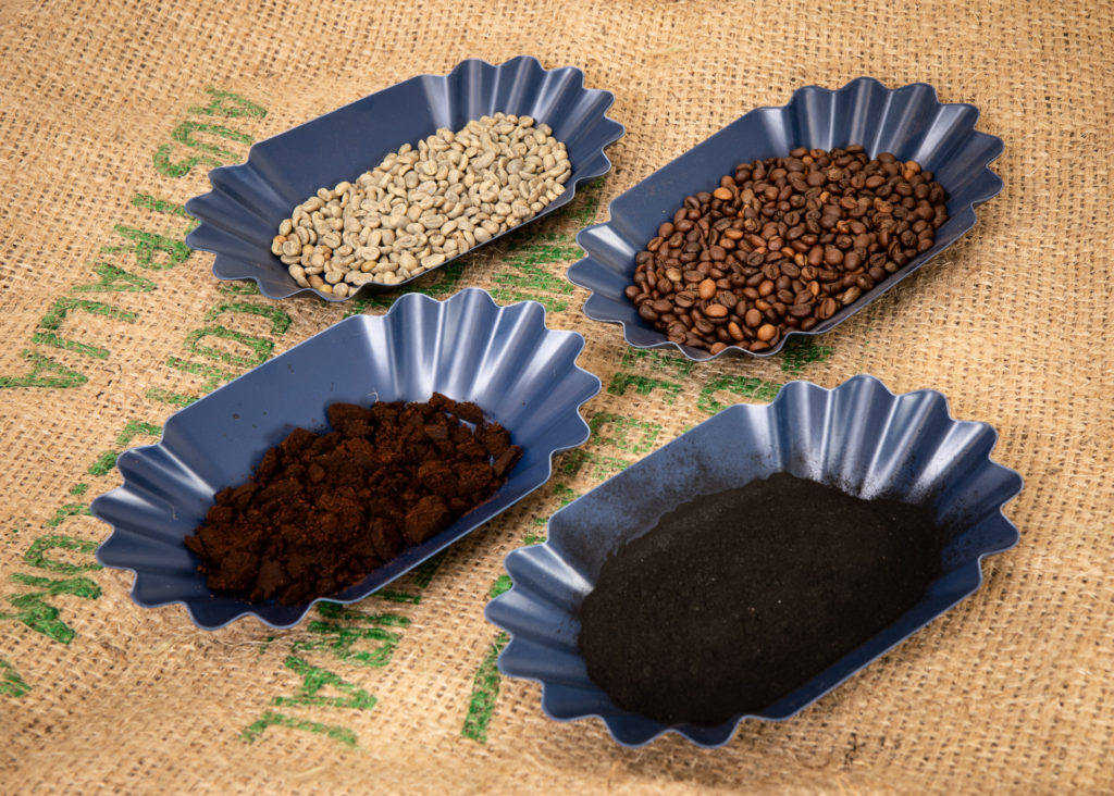 Indian Australian researcher-led team makes stronger concrete from Coffee Waste 1 Samples of unroasted coffee beans, roasted coffee beans, spent ground coffee and the team’s coffee biochar. Credit: Carelle Mulawa-Richards, RMIT University