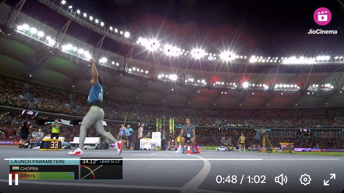 India's Neeraj Chopra wins gold medal in WAC; Image Source: Screent Shot Jio