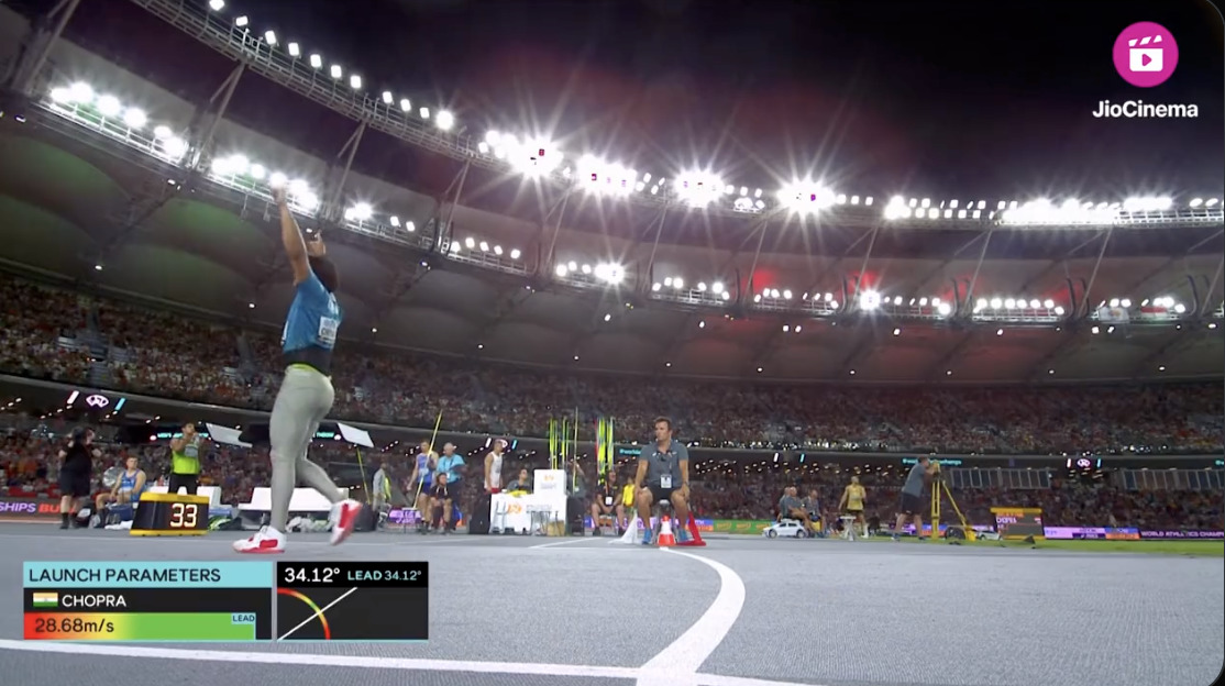 India's Neeraj Chopra wins gold medal in WAC; Image Source: Screent Shot Jio