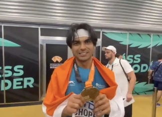 India's Neeraj Chopra wins gold medal in WAC; Image Source: Screen Shot Jio Cinema
