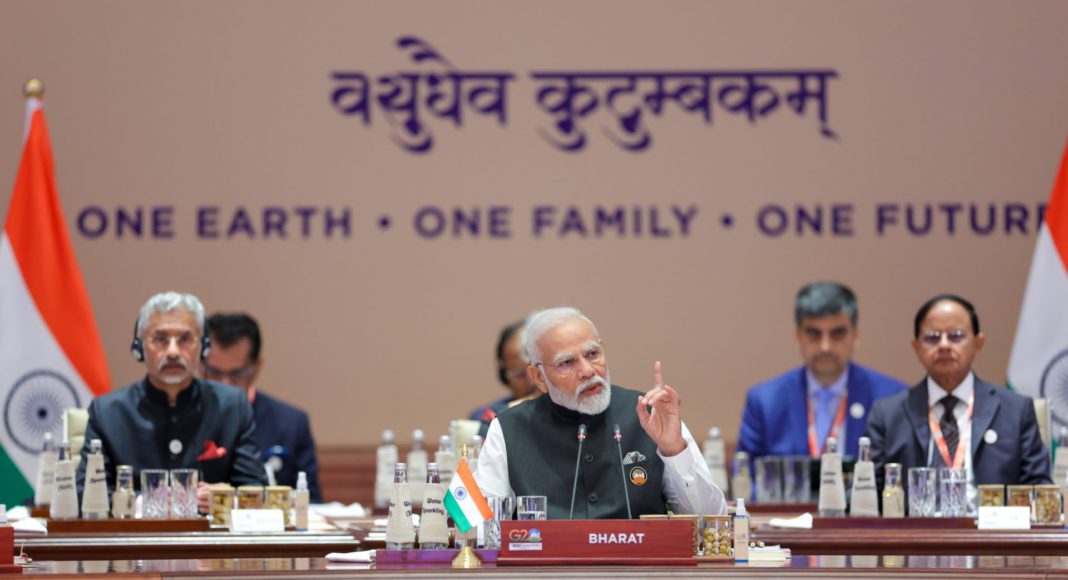 Indian PM Narendra Modi at G20 Summit on the subject of One Earth; Image Source; PIB