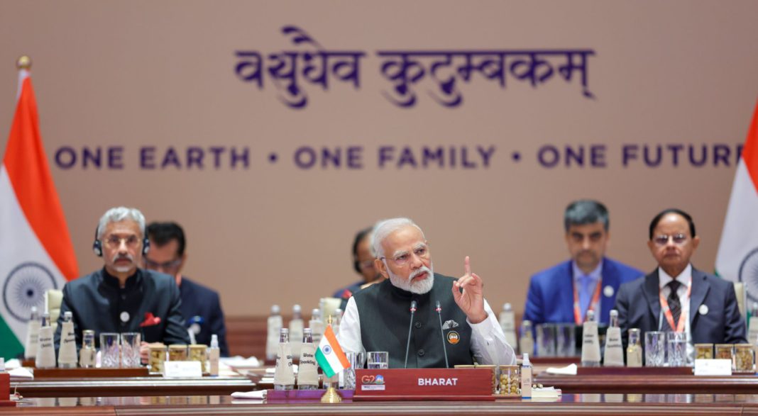 Indian PM Narendra Modi at G20 Summit on the subject of One Earth; Image Source; PIB